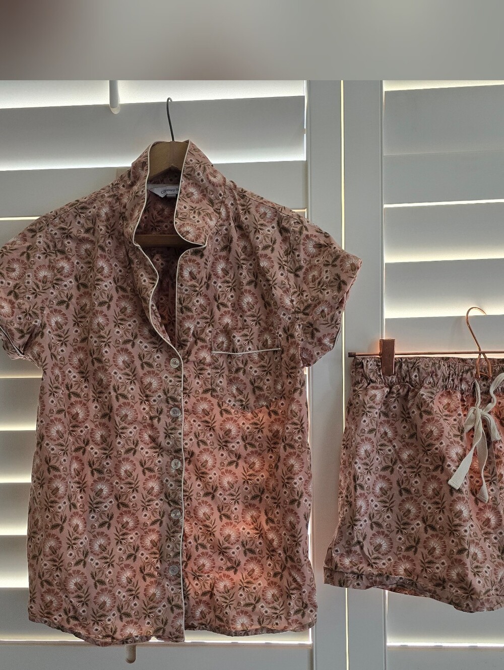 THE COMPANY STORE 100% Cotton Floral Poplin Mauve Floral Print Pajama Set S - Picture 2 of 9